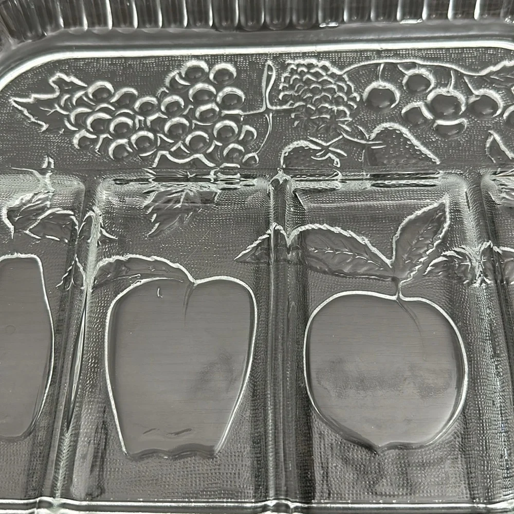 1960 Indiana Glass Co. Imperial Glass Fruit Embossed Divided Serving Tray Dish